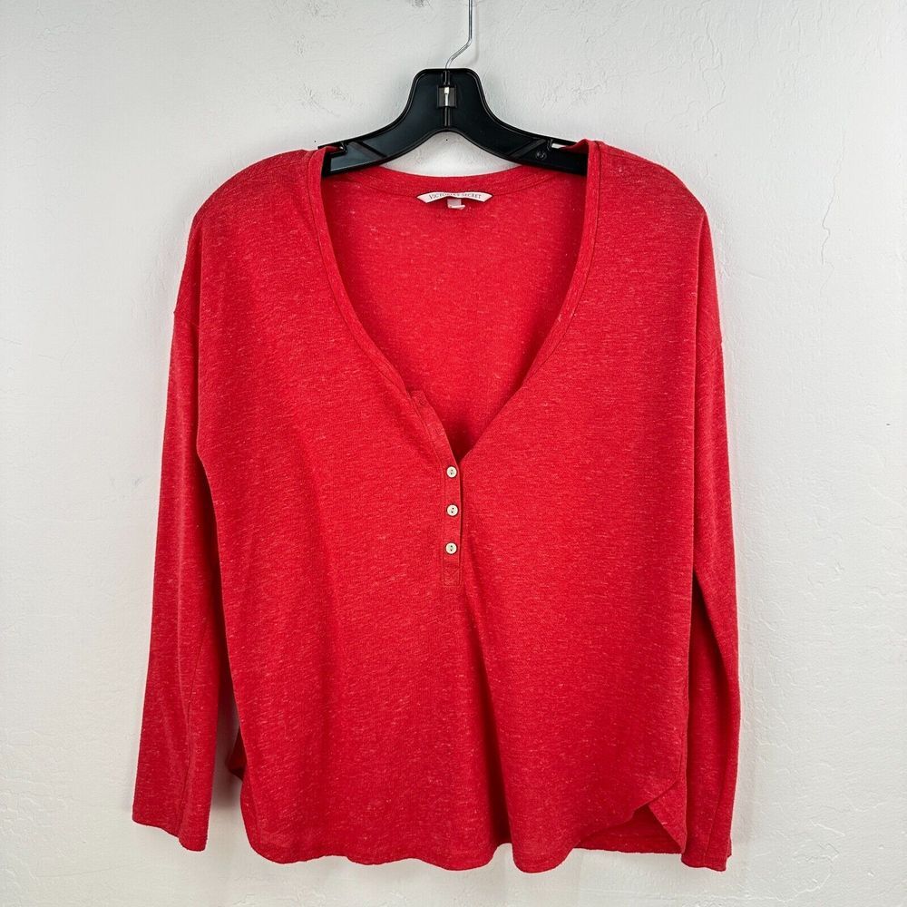 Victoria's Secret Henley shirt Womens XS Red Long Sleeve‎ V-neck Pullover Top